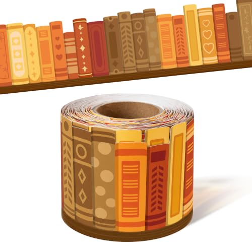 Image of BeYumi Fall Bookshelf Border Trim - 65ft Fall Books Rolled Border Classroom | Autumn Orange Brown Bookshelf Bulletin Board Border Set School Classroom Library Office Chalkboard Home Wall Party Decoration