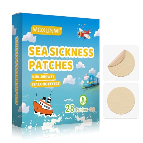 MQXUNMI Patch anti mal de mer, 28 patchs mal des Transports et Sans Effets Secondaires, 72H de Longue Durée Pour un Soulagement Rapide des Nausées Dans la Voiture, les Navires, le Voyage Aérien