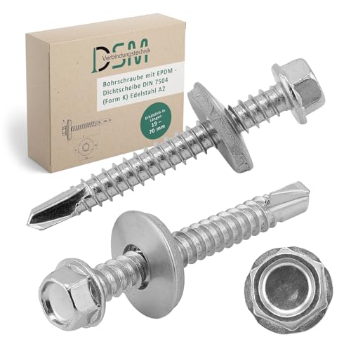 Vis autoperceuses tête hexagonale inox A2 vis métaux mous avec rondelle etanchéite EPDM 5.5x65