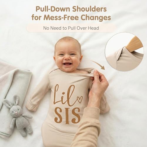 Image of Little Baby Sister Newborn Girl Outfit, Cute Knotted Gown 0-3 Month Soft Infant Going Home Sleepers