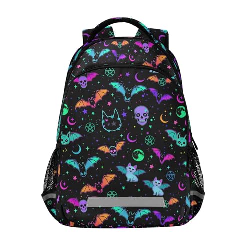 Mnsruu Laptop Backpack with Chest Strap, Goth Magic Skulls Bat and Animal School Backpack, Travel Hiking Bag for Boys Girls Teen College Adult, Rucksack Knapsack
