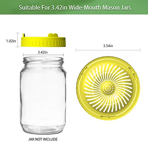 HCDMRE Sprouting Lids,6 Pack Plastic Sprout Lid for Wide Mouth Mason Jars, Easy Rinse and Drain Sprouting Screens for Growing Bean Sprouts, Broccoli, Alfalfa, Salad Sprouts,Yellow