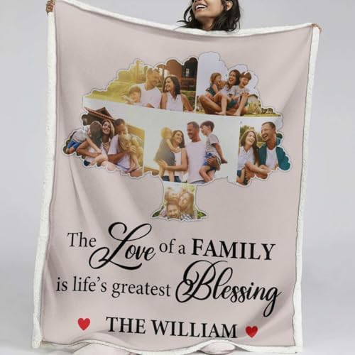 Customized Blanket with 6 Picture Personalized Photo Blankets Throws, Valentine's Day Birthday Christmas Housewarming for Family Couple Boyfriend Girlfriend Mom Dad Wife Husband