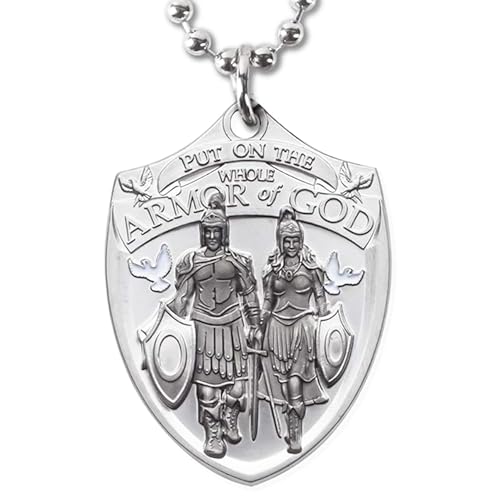 Armor Coin & Emblem - Armor of God Dog Tag Pendant with Thick Ball Chain Military Style Necklace