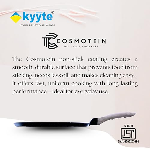 Image of kyyte CosmoTein Die Cast Non Stick Dosa Tawa 26 cm Dia Flat /Roti /Paratha /Uthappam /Chapati /Naan /Pizza Tava with 5 Layer Coating,Gas & Induction Friendly,Dishwasher Safe, PFOA&PFOS Free,Safe&Toxic-Free
