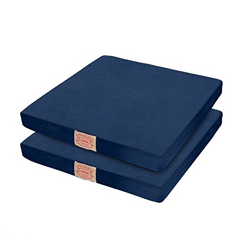 Shinnwa 低反発 座布団 スクエア 椅子 クッション 40x40*5cm 厚い ベロア生地 来客用 低反発 ざぶとん 四角 椅子クッション 2枚セット 洗えるカパー 紺色