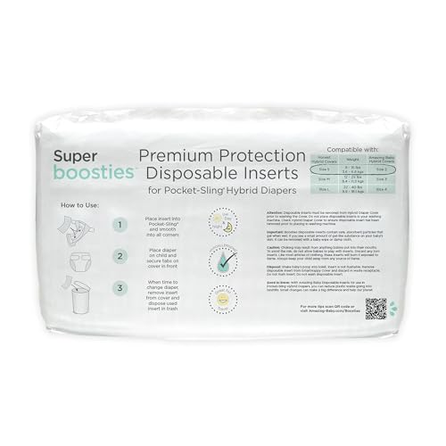 Overnight Diaper Leak Stopper, Super Boosties Disposable Inserts, Use with Pampers Sizes 2-6, Honest Hybrid Diaper Cover Sz Small, Amazing Baby Cover Sz 2, Pocket-Sling Compatible, 4.3x11 in, 96 count by Amazing Baby - Image 7