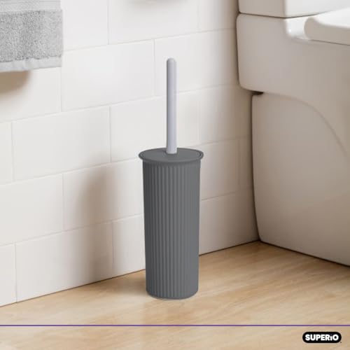 Image of Superio Decorative Plastic Toilet Bowl Brush and Holder Set, Cleaner Scrubber for Bathroom (2, Grey)