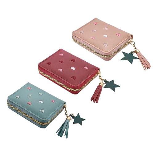 Portafoglio Ricamato Love In 3 Pezzi Carino Multiscomparto Per Ragazze corto pelle sintetica