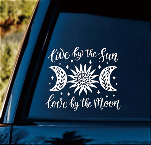 Spiritual Car Window Decal Live by The Sun Love by The Moon - Removable Vinyl Celestial Sticker for Laptop Bumper Mirror Bedroom Glass Decoration -XY150(White)