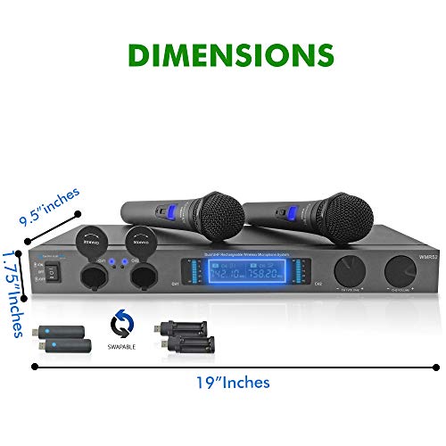 Technical Pro Professional Dual Uhf Rechargeable Wireless Microphone System With Two Cordless Handheld Microphones, For Home Karaoke, Meeting, Party, Church, Dj, & Wedding #TOP2