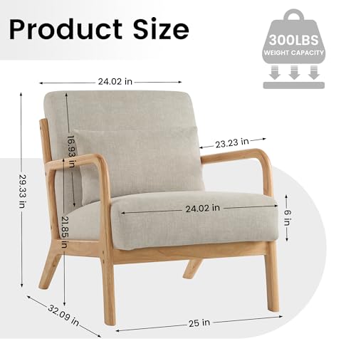 Aunekiv Modern Accent Chair with Pillow, Upholstered Mid-Century Accent Armchair, Comfy Wide Seat Reading Side Chair Adult with Solid Wood Legs for Small Spaces Living Room Bedroom Balcony Lightgrey by Aunekiv - Image 2