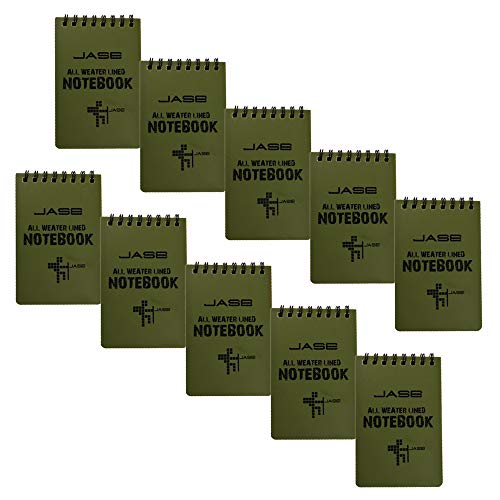 RETON 10 Pack wasserdichtes Notebook, Allwetter-Taschenformat, taktischer Notizblock, oberste Spiralnotiz Raster Papier Notepad für Aktivitäten im Freien (Grün, 3,2 "x 5,5") Cover