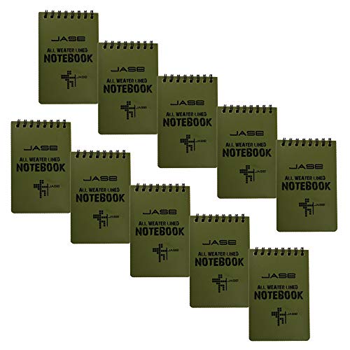 RETON 10 Pack Waterproof Notebook, All-Weather Pocket Sized Tactical Notepad, Top Spiral Memo Grid Paper Notepad for Outdoor Activities Recording(Army Green，3.2