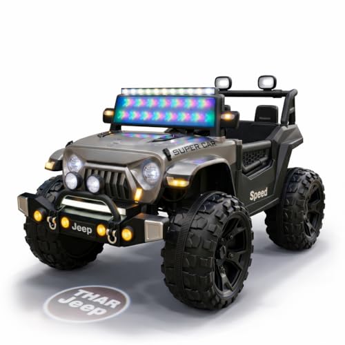 Image of kidsROAR Electric Ride-On Jeep for Kids | Remote Control 12V Battery Operated Rechargeable Big Car with LED Lights Music | Boys & Girls Age 3 to 7 Years (Silver)