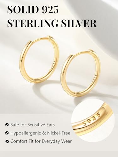 Image of Silvora 14K Gold Plated Huggie Hoop Earrings for Women, Small Sterling Silver Hoops, Hypoallergenic Cartilage Earrings for Sensitive Ears 8 /10 /12 /14 /16 /18 /20MM