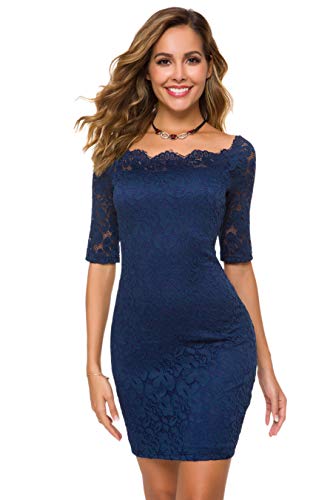 Image of Atnlewhi Womens Vintage Lace Floral Off Shoulder Elegant Swing Dresses A-line Mini Dress for Party Cocktail Wedding
