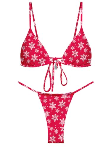 Image of OWICA Women's Sexy Triangle Bikini Sets Cheeky Thong Swimsuit Adjustable Spaghetti Straps Bathing Suit