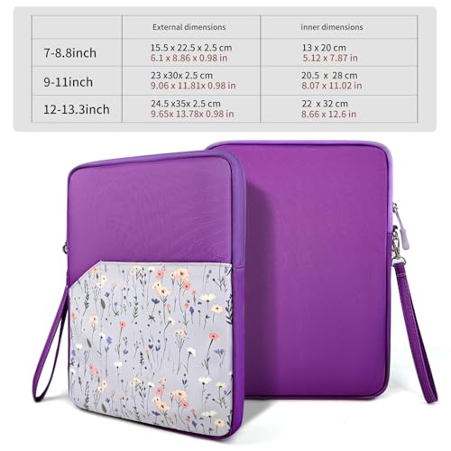Image of MOCA Universal 7-8 Inch Tablet Sleeve Case, Polyester Protective Cover with Zipper and Wrist Strap, Compatible with Kindle, iPad mini, Samsung, Lenovo Tablets (Wildflower Meadow, 7-8 inch)