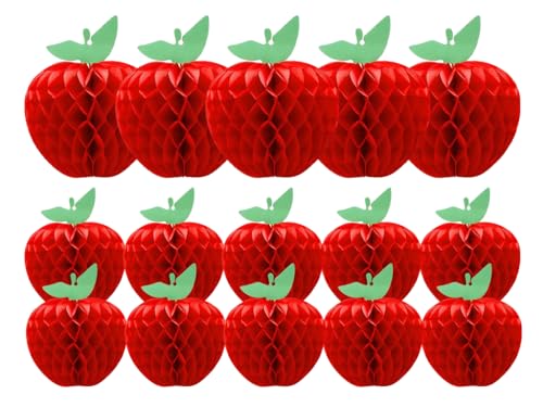 Kellegour Lot de 15 boules de décoration en papier nid d'abeille - En papier de soie - En forme de pomme rouge - Deux tailles - Décoration pour anniversaire,...