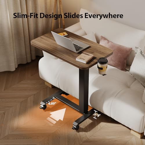 Image of Agilestic Electric Standing Desk, 26 x 16 Inches Height Adjustable Desk, Sit Stand up for Work Office Home, Ergonomic Rising Computer Table with with Wheels, Dark Walnut