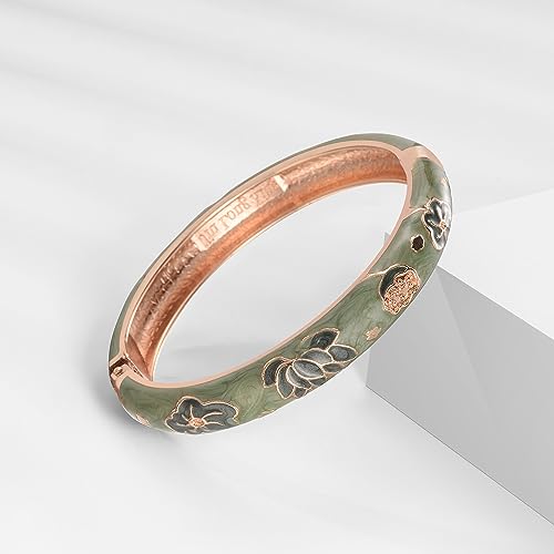 UJOY Vintage Cloisonne Bracelets Flower Enameled Jewelry Gold Plated Cuff Bangle for Women Gift Box 55A35-55A114 green - Image 6
