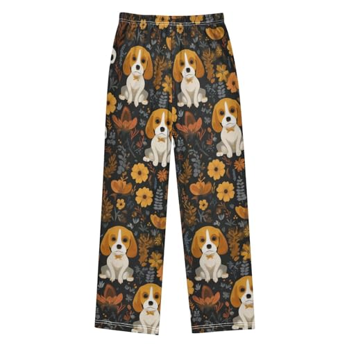 ZZXXB Beagle Skull Flowers Boys Long Pants Soft Trousers Elastic Waist Kids Lounge Bottoms with Pockets S-XL2