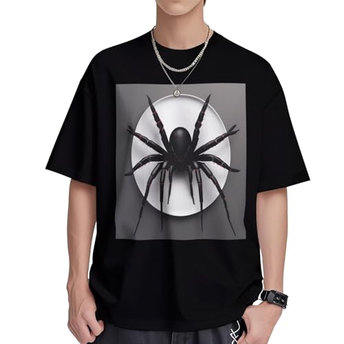 T-shirt araignée noire homme col rond vêtement décontracté basique respirant