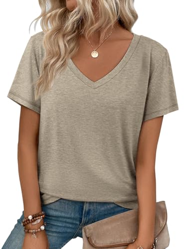 ATHMILE T Shirts Short Sleeve V Neck Tees for Women