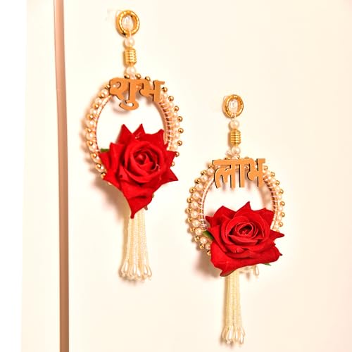Image of CraftVatika Diwali Decor Items, Shubh Labh Rose Hanging Latkan Toran for Wall Door, Diwali Decoration for Home, Wall Hanging for Home Decoration, (21 CM Height) (2 Pieces)