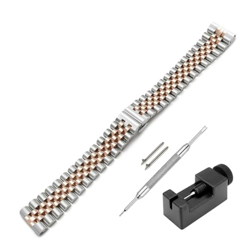 Image of Stainless Steel Jubilee Watch Metal Strap Chain Replacement Bracelet with Butterfly Push Button Clasp, Adjustable Links, Premium Finish, Permanent Polish For Premium Watches ( Adjustable Tools and Pins Include )