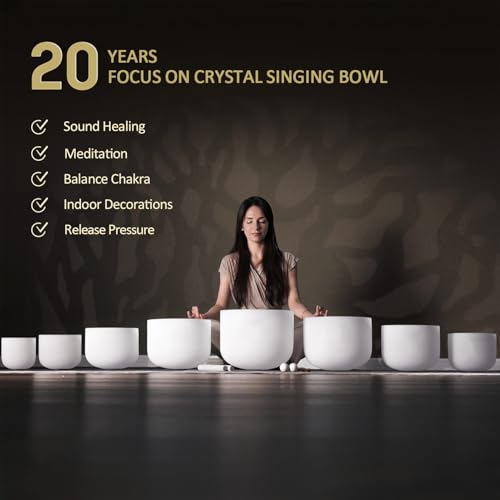 CVNC 432HZ 7-14 Inch Set Of 8 PCS Frosted Chakra Quartz Crystal Singing Bowls for Sound Healing with 2 PCS Travel Carry Case Bag by CVNC - Image 4