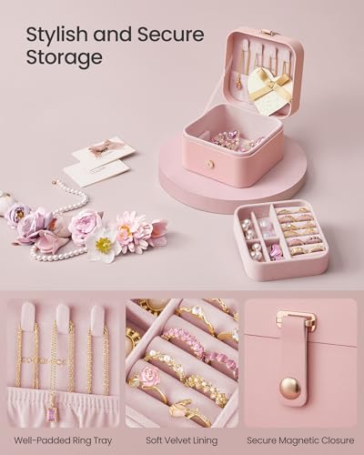 Boîte à bijoux portable rose gelée pour rangement de boucles d'oreilles et petits accessoires - 7
