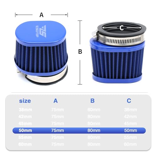Image of 2PCS Motorcycle Air Filter Universal 50MM Replacement Engine Filter High Performance Air Filters Fit Motocross Carburetor Cleaner for Pit Bike Scooter Moped ATV (Blue 50MM)