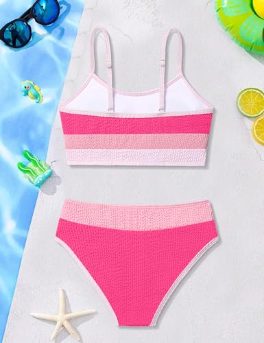 Image of Girls Bathing Suit Color-Block Adjustable Straps Bikini Sets Girls Two Piece Swimsuits with Chest Pad Swimwear 7-18T