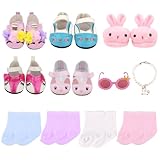 AugFrog 20 Pcs 18 inch Doll Accessories , 5 Pairs of Doll Shoes, 4 Pairs of Doll Socks, 1Pc Doll Sunglasses,1Pc Doll Necklace, Good Gift Holiday Best Gift Present for Girls, Kid