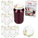 MamboCat 12er Set Sturzglas 1062 ml mit to 82 Schraub-Deckel Osterfreude I Hasen, Blumen & Ostern I Einmachgläser + Diamant-Zucker-Rezept-Heft I Vorratsgläser einkochen