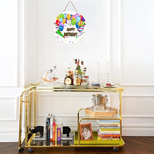 Generic N/C Happy Birthday Sign For Front Door Hanging, Happy Birthday Balloon Shiny Signs Outdoor Rustic Round Wood Wreaths Wall Decor Farmhouse Porch Wreaths Decorations Housewarming 12X12Inch thumb #4