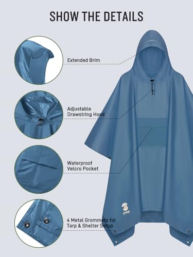 SaphiRose Extra Thick Hooded Rain Poncho Double Layer Waterproof Raincoat Jacket for Men Women Adults