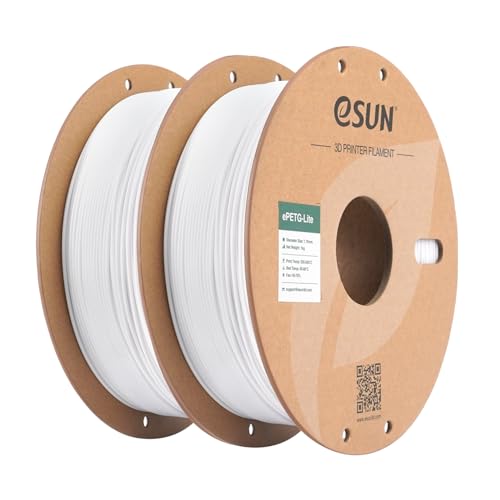 eSUN PETG Basic Filament 1.75mm, Hohe Zähigkeit, 1KG (2.2 LBS) pro Spule, 2 Rollen Druckmaterial für 3D Drucker, Weiß-2KG