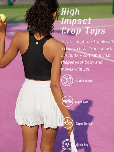 Image of RUNNING GIRL Sports Bras for Women High Impact Seamless Ribbed Longline High Neck Workout Crop Tank Tops(BX3067Black,M)