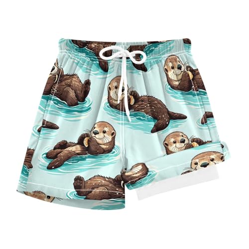 YANENDIE Boy Swim Trunks with Compression Liner Sea Otters Boys Swim Shorts Quick Dry Beach Shorts