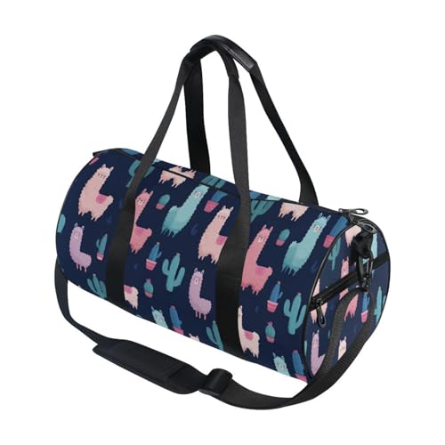 Alpaca Llama Sports Duffel Bag Large Barrel Gym Bag with Full Print Design, Adjustable Strap Spacious Storage for Workout Training Outdoor Activities and Weekend Trips