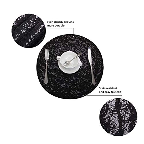 Squarepie Sequin Placemat Sparkly For Dining Table Kitchen Dinner 15 Inch Round Set Of 4 Black #TOP5