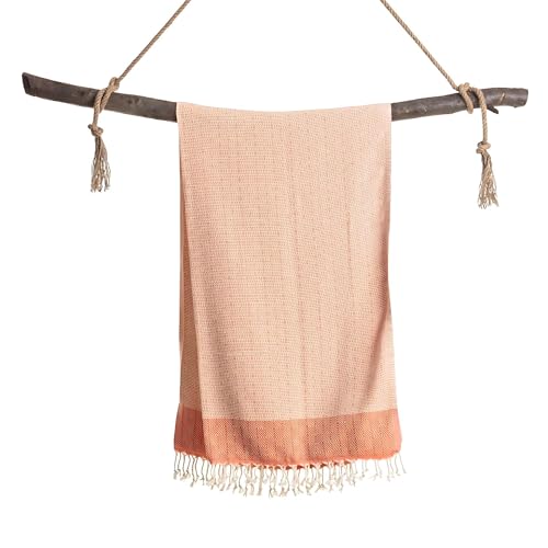 LUFANCY Turkish Beach Towel, Extra Large 170x95cm, Premium Luxury 100% Cotton, Prewashed Blanket For Sauna, Spa, Yoga, Picnic and Beach, Quick Dry, Lightweight, Beach Towels for Adults (Orange)