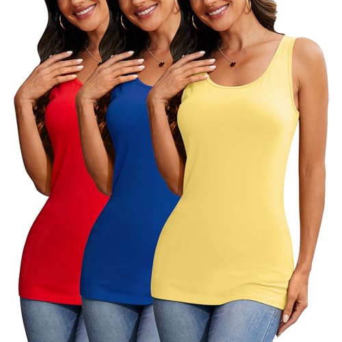 Image of H HIAMIGOS Womens 3 Packs Long Tank Tops Stretchy Cotton Sleeveless Camisole Undershirts Layering Workout Yoga Camis
