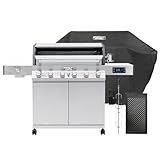 Monument Grills 6+1 Burner Smart Tech Propane Gas Grill, Denali 605Pro Stainless Steel Grill 78,000 BTU Outdoor Garden Barbecue Grill with Side Sear Burner, Cooking Plate, Cover and Rotisserie Kit