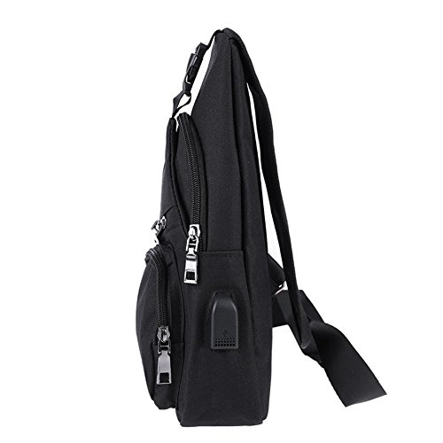 Bolsa de lona esportiva casual masculina com porta de carregamento USB e alça tiracolo