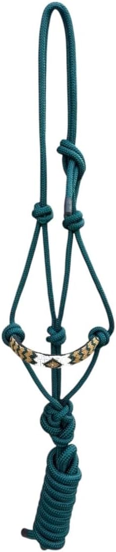 Majestic Ally Padded Beaded Nose Braided Rope Halter with 10' Matching Lead - Full (Hunter Green)