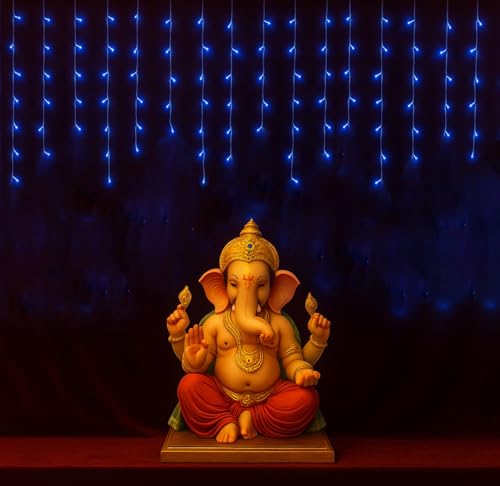 Image of MIRADH Icicle Diwali Lights Outdoor, 10ft 96 LED with 16 Drops Icicle Lights, Plug in Lights with 8 Modes Waterproof for Decoartion Light for Diwali, Christmas, Birthday, Ganesh Puja (Blue)